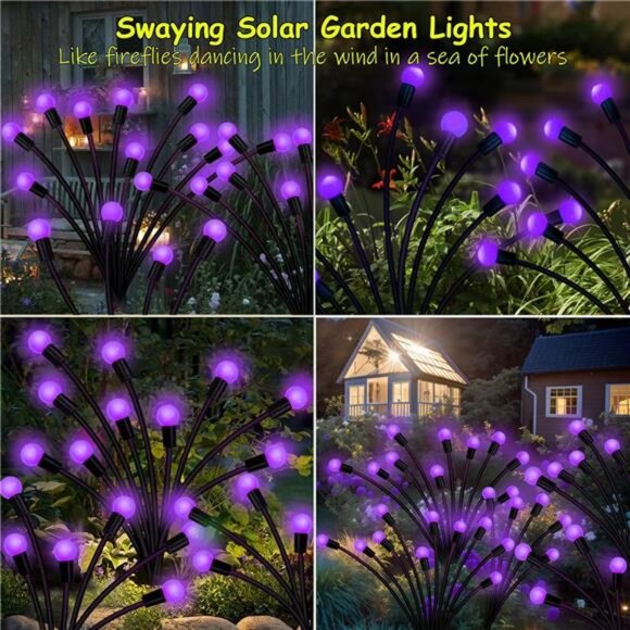 Solar Garden Lights Outdoor, 2 Pack 20 LED Solar Purple Firefly Lights - Picture 3 of 7
